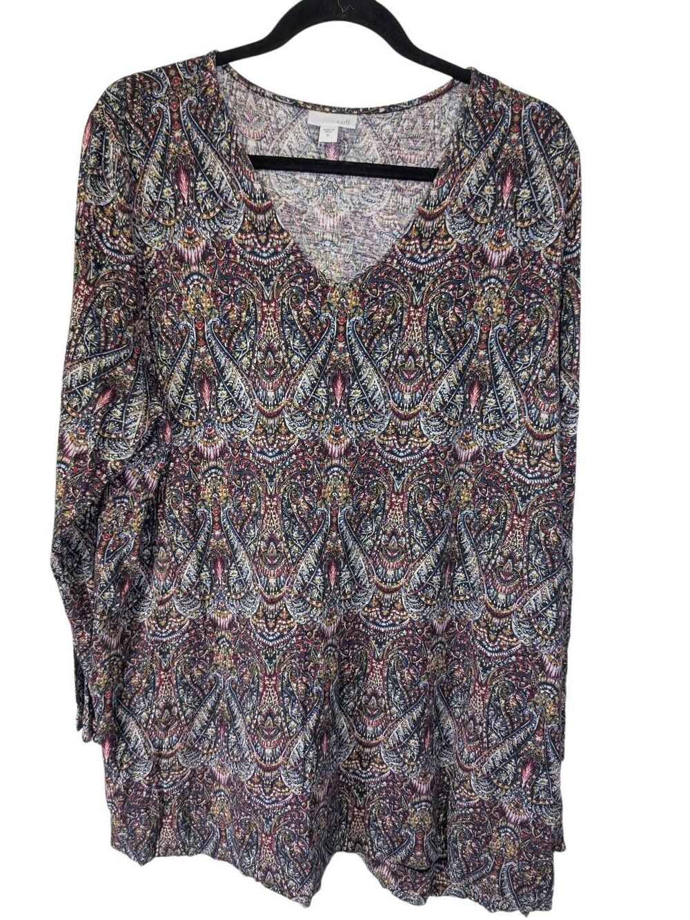 J. Jill M Black Winter Paisley V-Neck Long Sleeve Tunic Women's XL